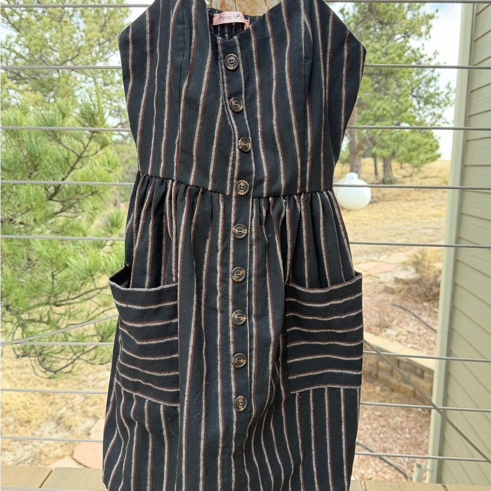 Elegant Black and Brown Striped Mini Dress